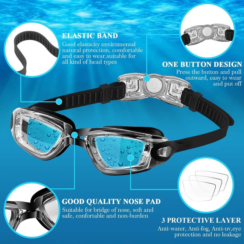 COOLOO Kids Swim Goggles, 2 Packs Swimming Goggles for Kids Girls Boys and Child Age 4-16 - Image 2